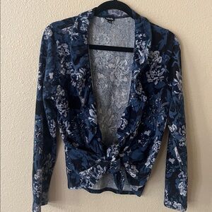 Rafaella Blue and Gray Floral Cardigan